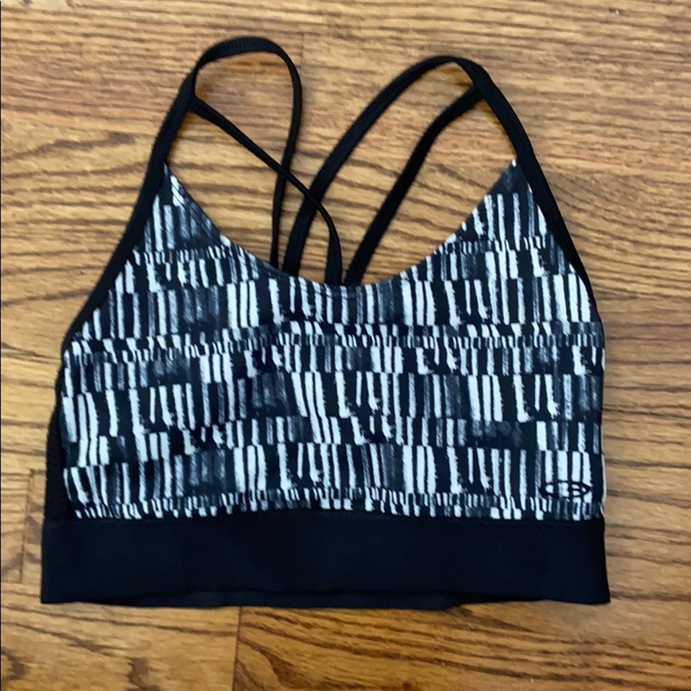 black and white block sports bra